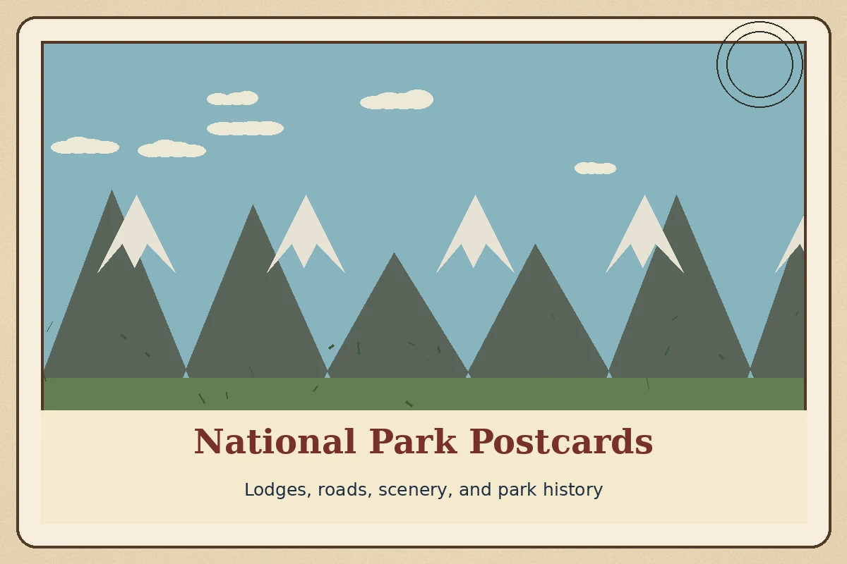National Park Postcards: Lodges, Roads, and Scenic Views